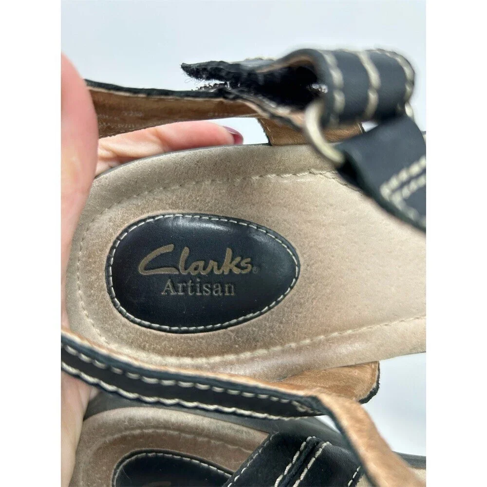 Clarks Artisan Black Leather Slingback Comfort Sandals Size 12 Summer Casual